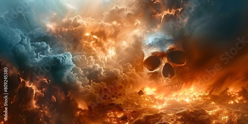 Giant skull gateway to demonic lord in fiery underworld landscape of destruction. Concept Horror Photography, Fantasy Art, Surreal Portraits, Dark Edits, Apocalyptic Scenes