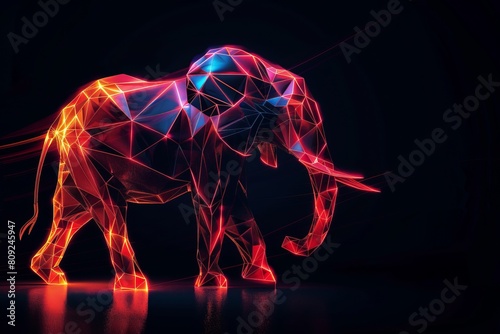 digital glowing elephant of 3d triangular polygons