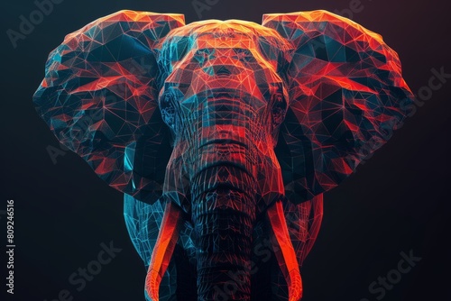 digital glowing elephant of 3d triangular polygons