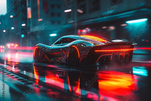 glowing car made of 3d triangular polygons