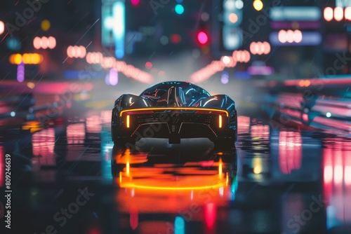 glowing car made of 3d triangular polygons