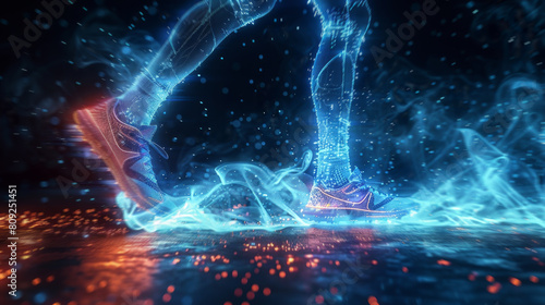 A persons feet submerged in water with vibrant lights shining on them.