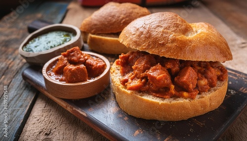 chilean and argentinian food traditional choripan with spicy pebre chorizo sandwich with chorizo sausages and bread