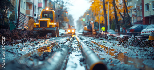 Road repair and replacement of the old tram tracks in the city