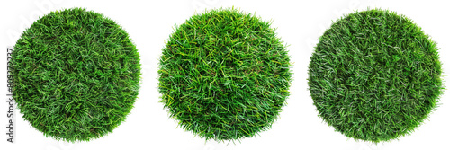 Set of A the grass round floating patch of short Artificial, on a transparent background