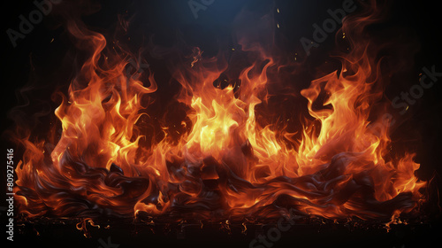 Several Fire Flames Burning on Black Background