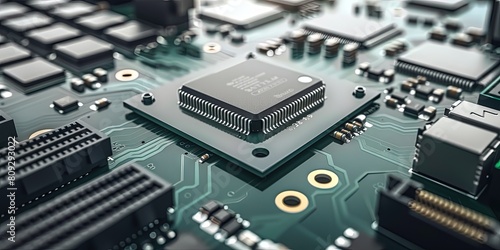 CPU chip in motherboard - computer technology concept