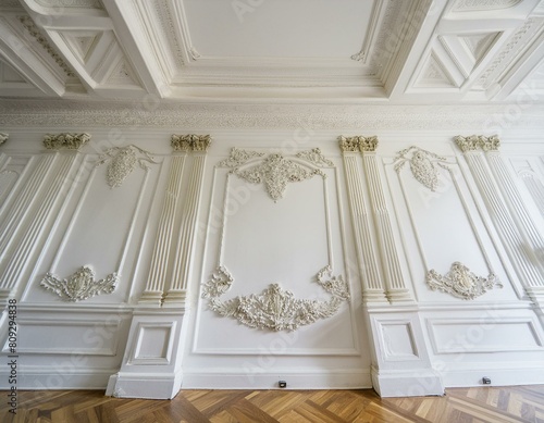 Weiße Innenarchitektur - Schöner Raum mit hohen Decken und Balken
