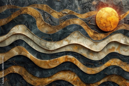 An abstract painting with a marble-like texture