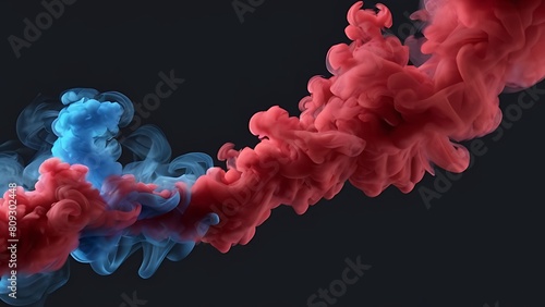 Blue vs red smoke effect black vector background. Abstract neon flame cloud with dust cold versus hot concept.
