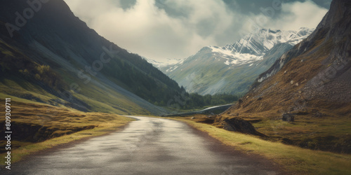 Mountain Valley Road. Mountainous Landscape With Asphalt Road And Morning Mist. Generative AI