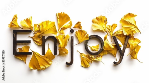 The word Enjoy created in Gingko Leaf Letters.