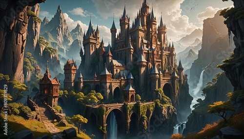 A huge mountain fortress illustration. 