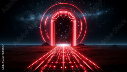 Futuristic Red Portal with Neon Glow in Space