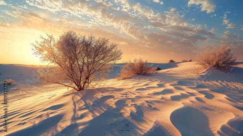 BEAUTIFUL LANDSCAPE of a snow-covered desert during the day in high resolution