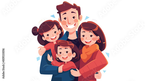 Smiling cartoon family with two cute children isola