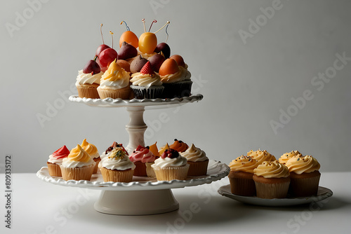A decorative birthday cake stand against a white backdrop, HD , High illustration 