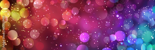 Vibrant and colorful abstract bokeh background with festive lights and joyful party atmosphere for modern wallpaper and bright celebration decoration. Featuring a pattern of red. Purple. Blue. Green