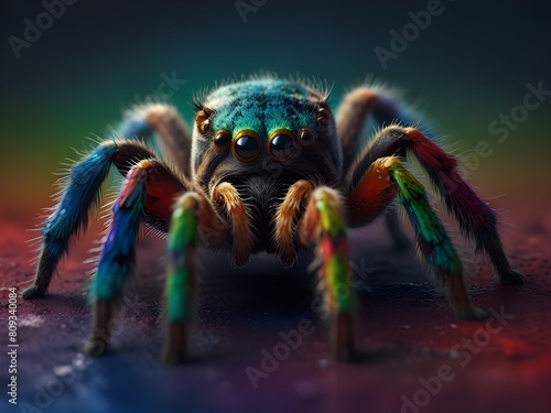 illustration of baby tarantula spider colorful isolated background blur focus