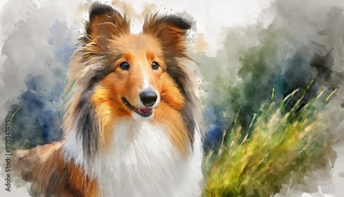 watercolor portrait of a shetland sheepdog digital painting