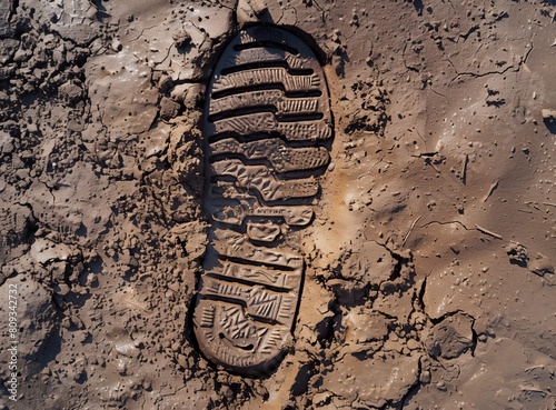 Shoe print imprint in wet mud