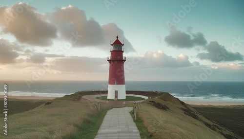 panoramic view of a lighthouse standing at the coast of sylt north sea germany