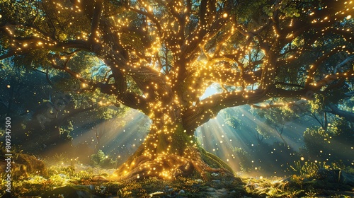 A divine tree of immortality with orbs.