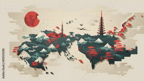 Modern Japan Map with Urban Energy: Minimalist Design for Travel Brochures & Tech Startups