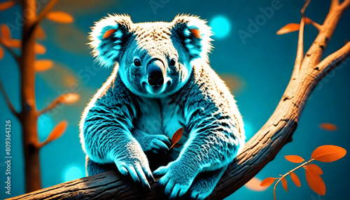 Koala Bear Sit On The Branch of the tree and eat leaves 3