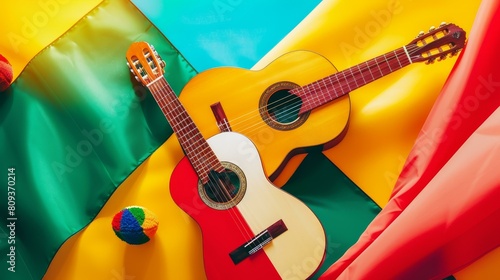 Celebrate Cinco de Mayo with this vibrant banner featuring guitars and maracas , Ai Generated