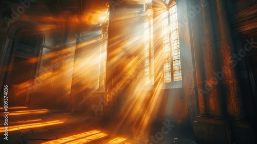 Divine Illumination: Sunbeams Shine Through Church Window