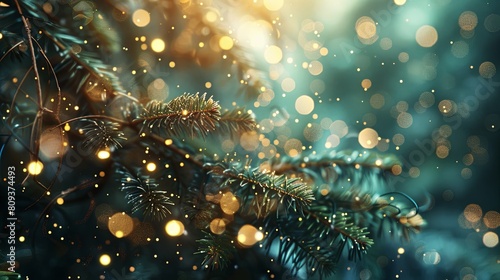 Enchanting Christmas tree background featuring bokeh and sparkling lights