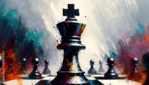 A close-up of a chess bishop, rendered in a gritty, textured style with a focus on the diagonal slant of its top.