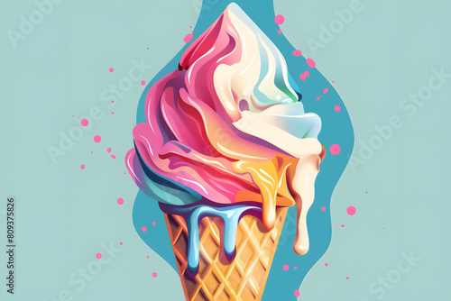 Summer vibes vector illustration of a dripping ice cream cone
