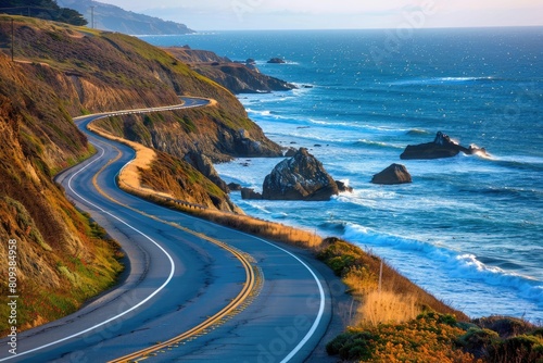 The endless coastal road winds along the edge of sheer cliffs