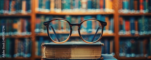 A book and glasses icon on a quiet library background, depicting the pursuit of knowledge and leisure reading in retirement