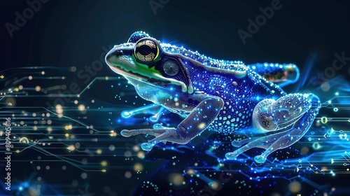 Big data visualization. A digital frog in flow information. Information aesthetic design. Generative AI