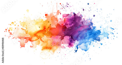 Multicolored splash watercolor blot on white and transparent background