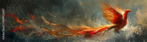 A phoenix rising from ashes, embodying transformation, resilience, and renewal