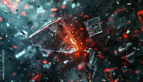 Broken glass effect with sharp details, ideal for concepts involving fragility or chaos