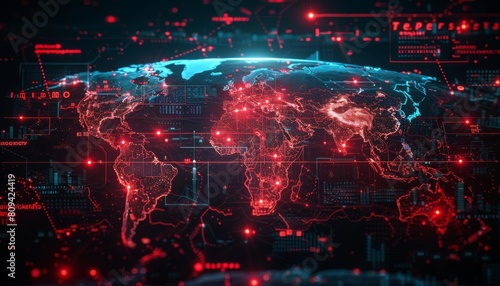 Cybersecurity threat map, ideal for network protection services and security monitoring