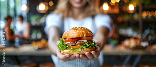 a beautiful woman's hands holding burger