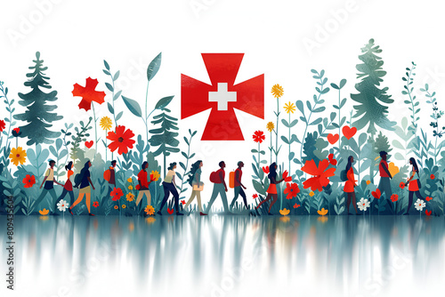 christmas tree with stars and snowflakes, World Red Cross Day on 8th May concept vector il 