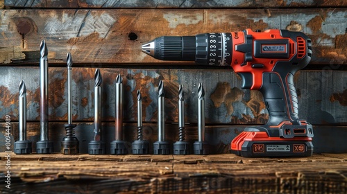 A cordless drill with an assortment of drill bits, emphasizing its utility for various crafting and DIY projects.