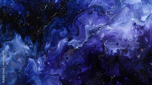 Dark indigo and frost abstract painting, deep space-inspired alcohol ink with textured oil paint details.