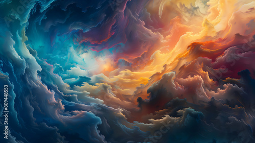 A celestial tango of vibrant colors within celestial mists