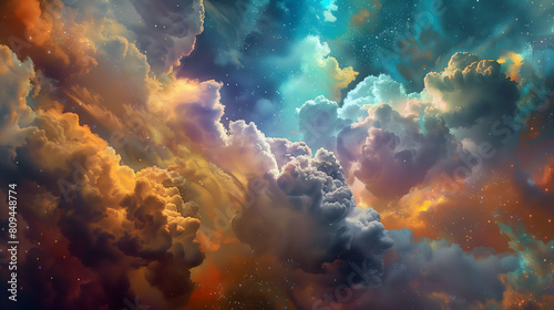 A cosmic symphony of vibrant colors twirling within celestial mist