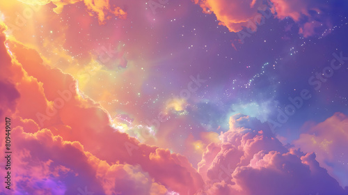 A celestial ballet of colors swirling amidst cosmic clouds