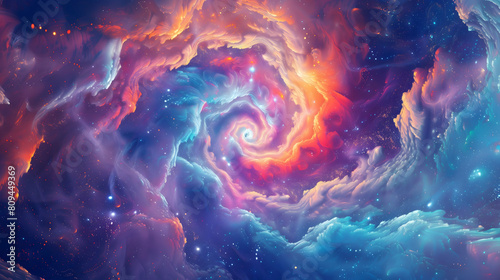 A cosmic symphony of colors twirling within celestial clouds