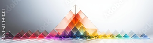Stunning photo of a prism on a white background, splitting a beam of light into a spectrum of colors, ideal for educational and scientific content